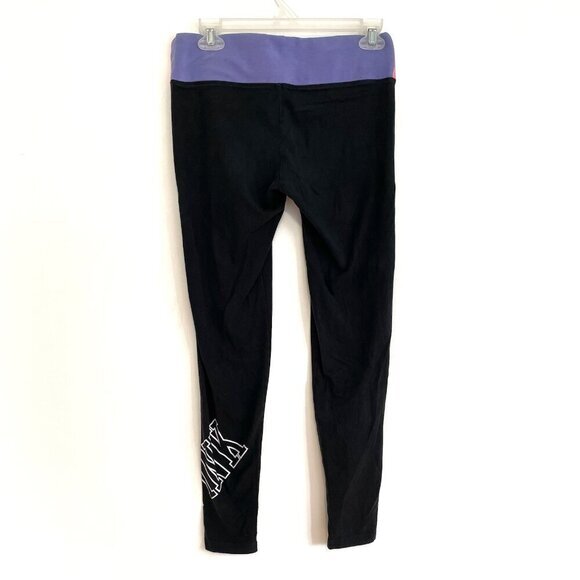 VS PINK VICTORIA'S SECRET PINK Yoga Black Colorblock Waistband Spellout Leggings - Picture 8 of 10